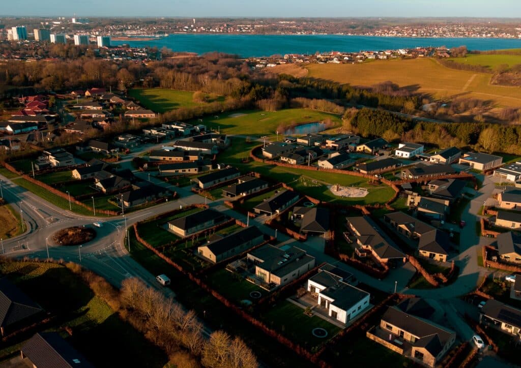 Bird's eye view of the residential area in Kolding, Denmark.